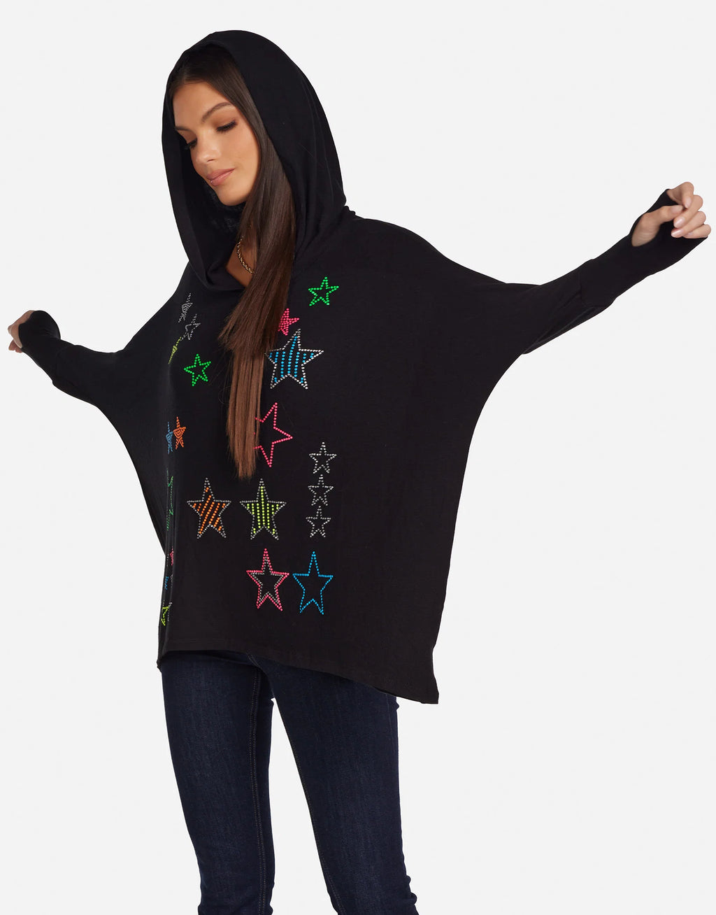 Lauren Moshi - Wilma Neon Stud Stars Sweatshirt - Black - 1092