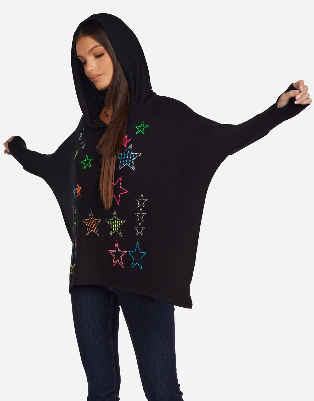 Lauren Moshi - Wilma Neon Stud Stars Sweatshirt - Black - 1092
