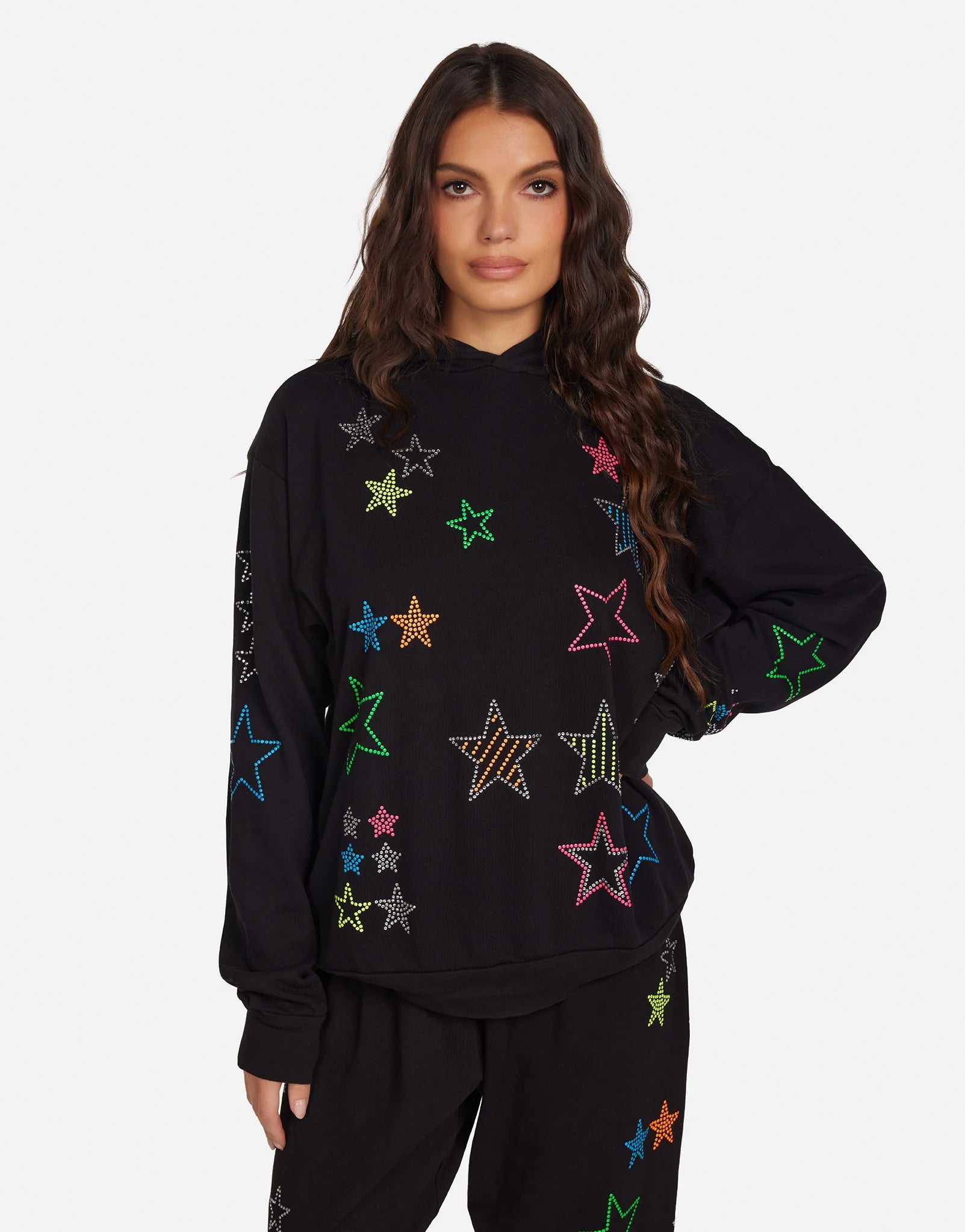 Lauren Moshi - Harmony Neon Stud Stars Sweatshirt - Black - 1444
