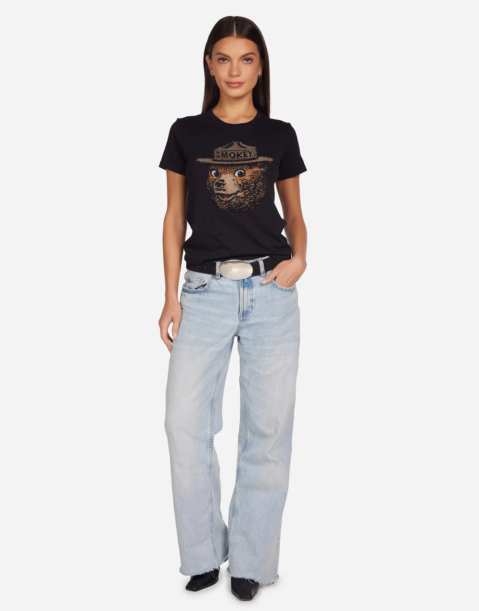 Lauren Moshi - Ursala Crystal Smokey Bear T-Shirt - Black - 2372