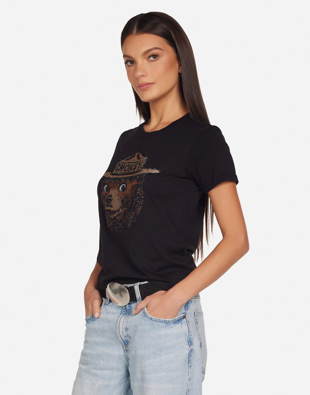 Lauren Moshi - Ursala Crystal Smokey Bear T-Shirt - Black - 2372