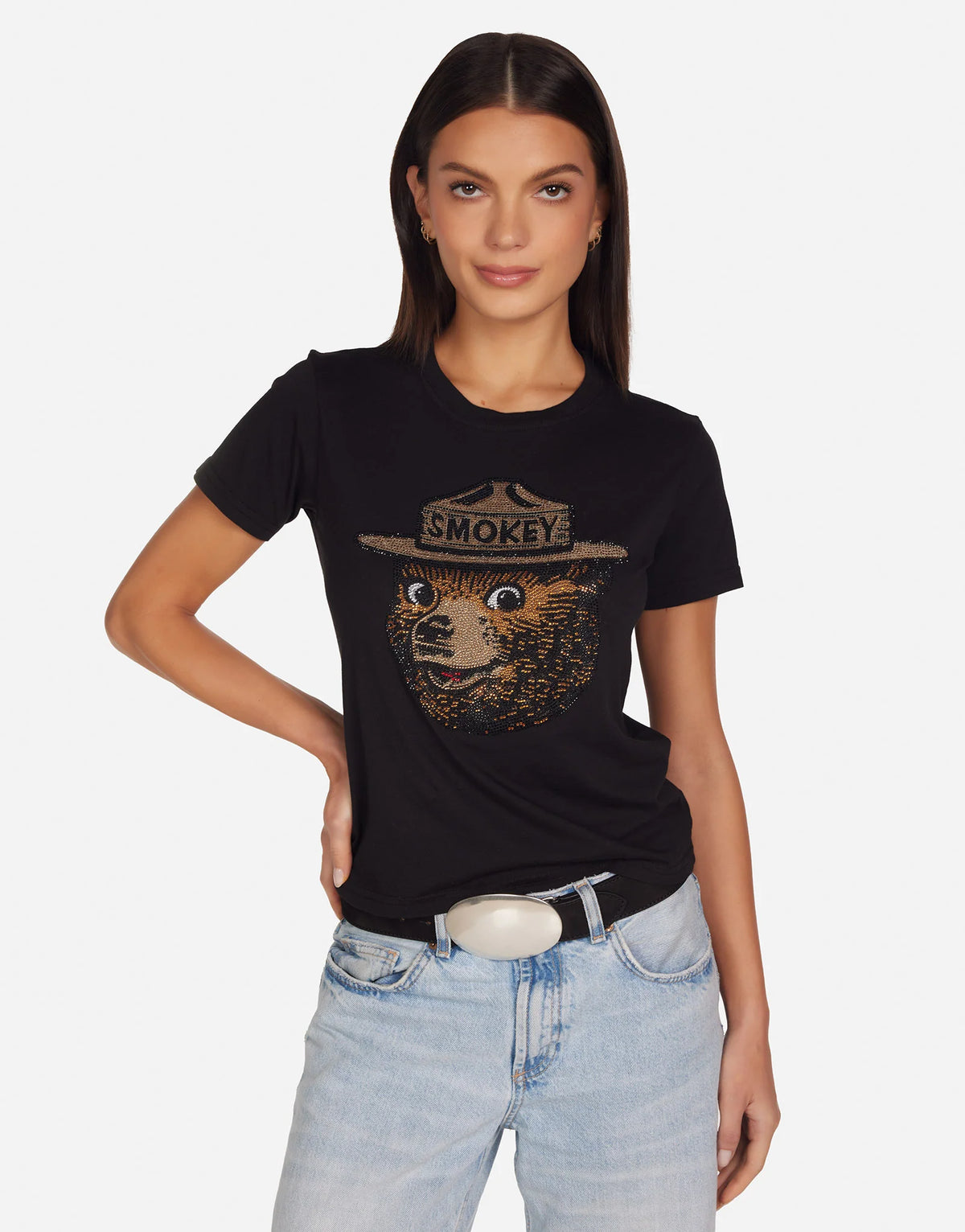 Lauren Moshi - Ursala Crystal Smokey Bear T-Shirt - Black - 2372