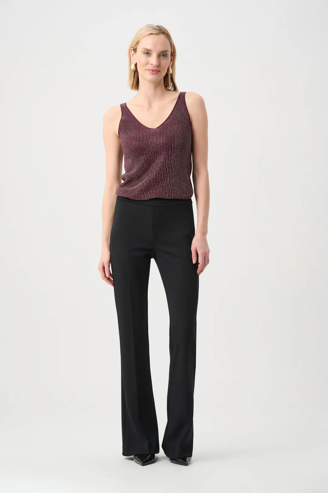 Joseph Ribkoff Metallic Ribbed V-Neck Camisole - Elderberry - Style 252915