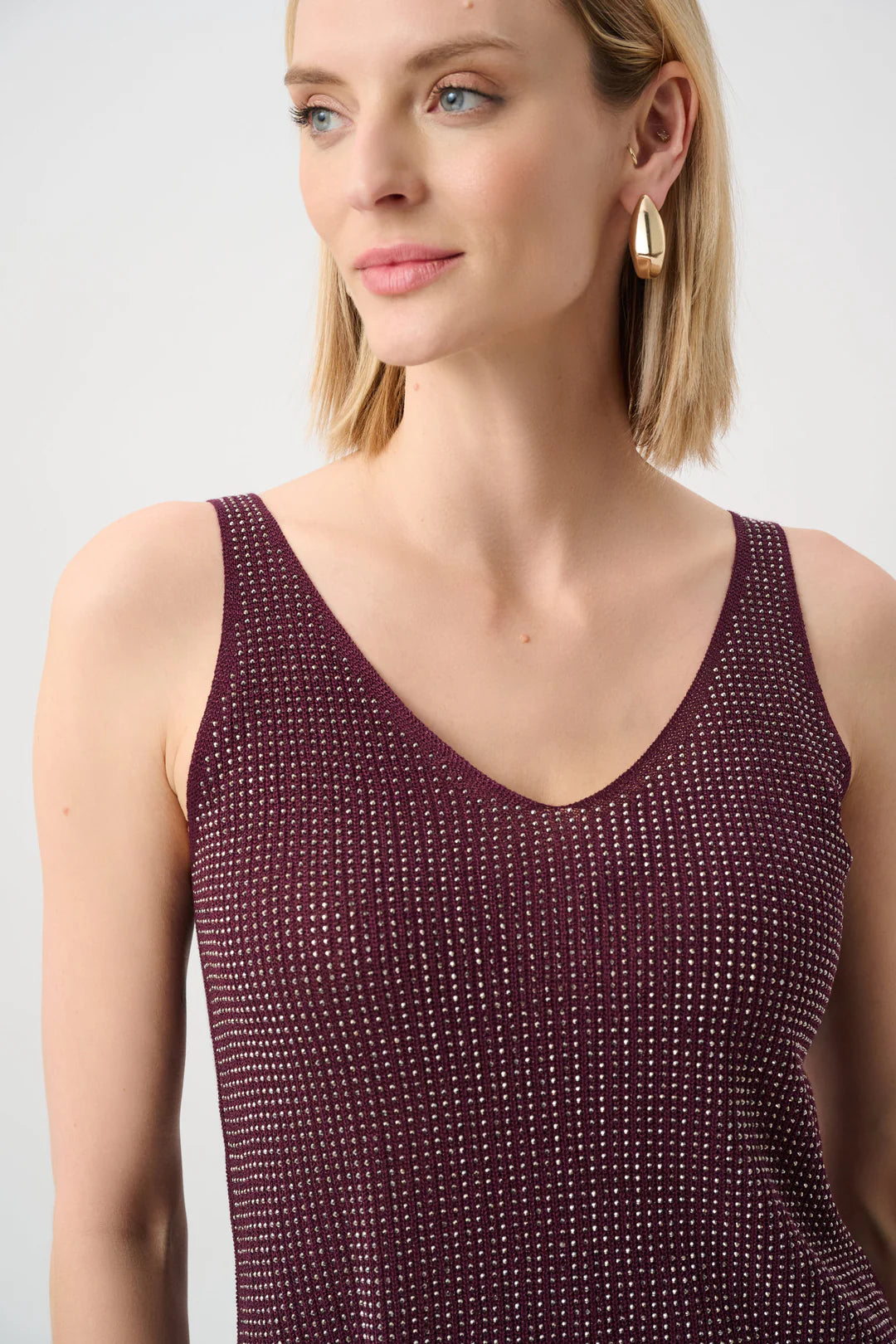 Joseph Ribkoff Metallic Ribbed V-Neck Camisole - Elderberry - Style 252915