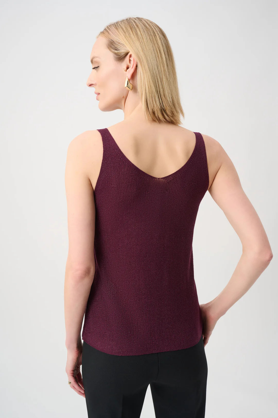 Joseph Ribkoff Metallic Ribbed V-Neck Camisole - Elderberry - Style 252915