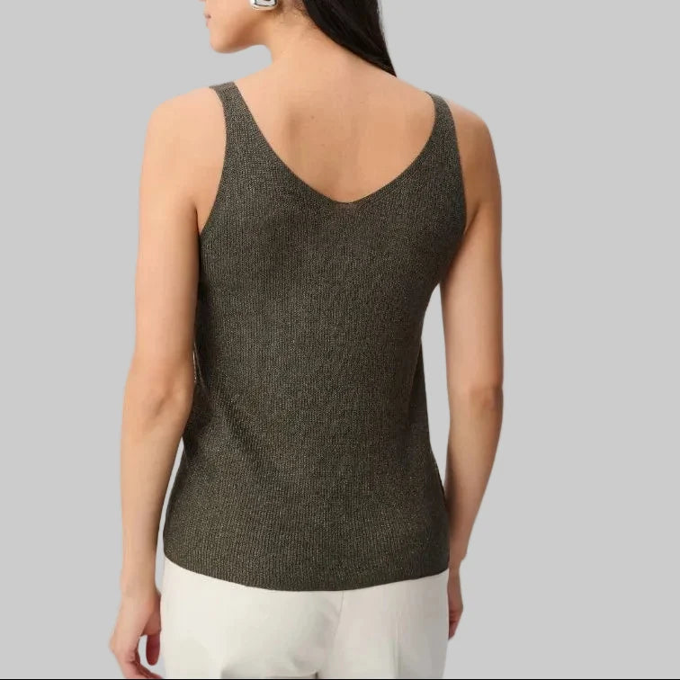 Joseph Ribkoff Metallic Ribbed V-Neck Camisole - Avocado - Style 252915