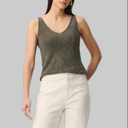 Joseph Ribkoff Metallic Ribbed V-Neck Camisole - Avocado - Style 252915