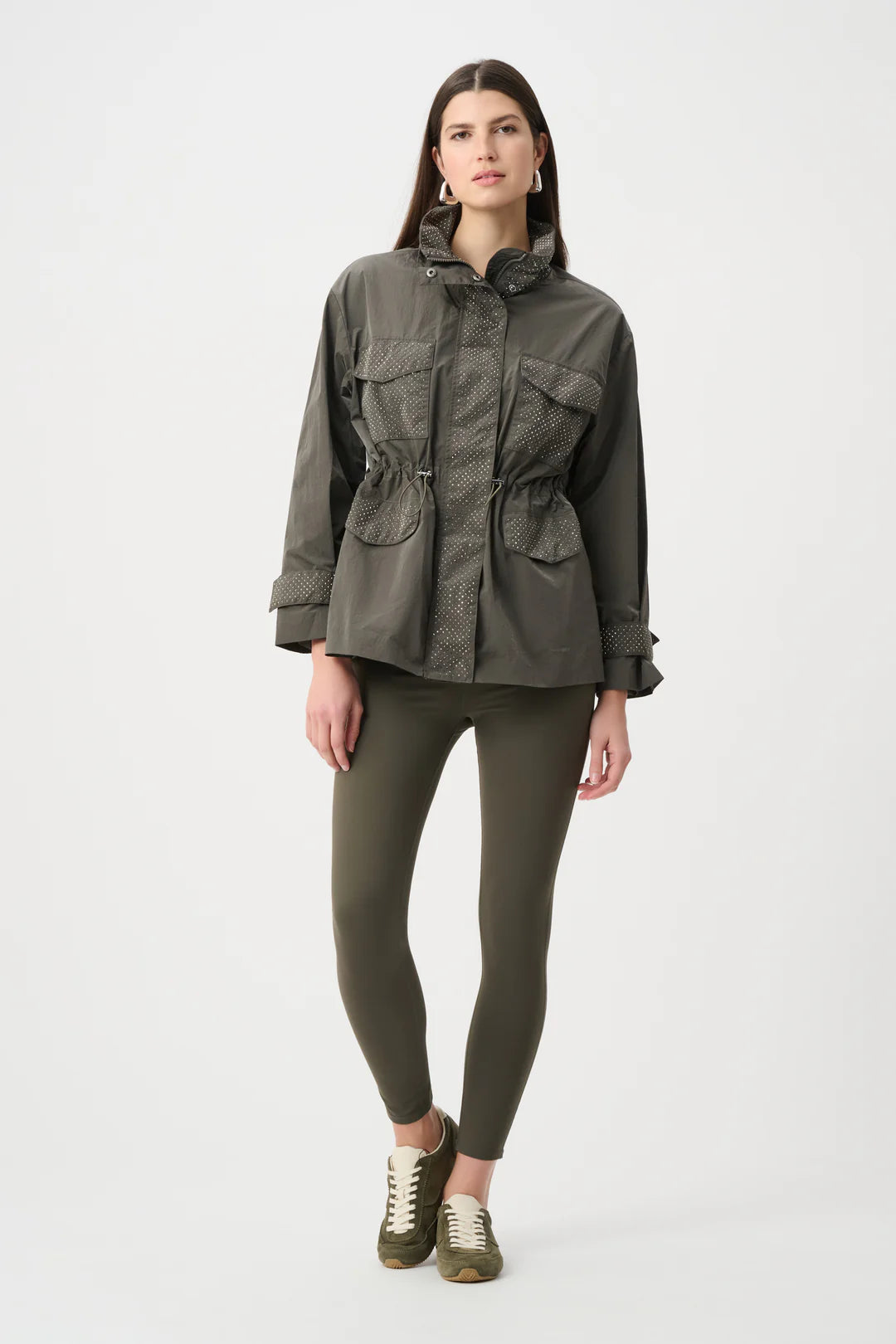 Joseph Ribkoff Nylon Mock-Neck Embellished Jacket - Avocado - 263633
