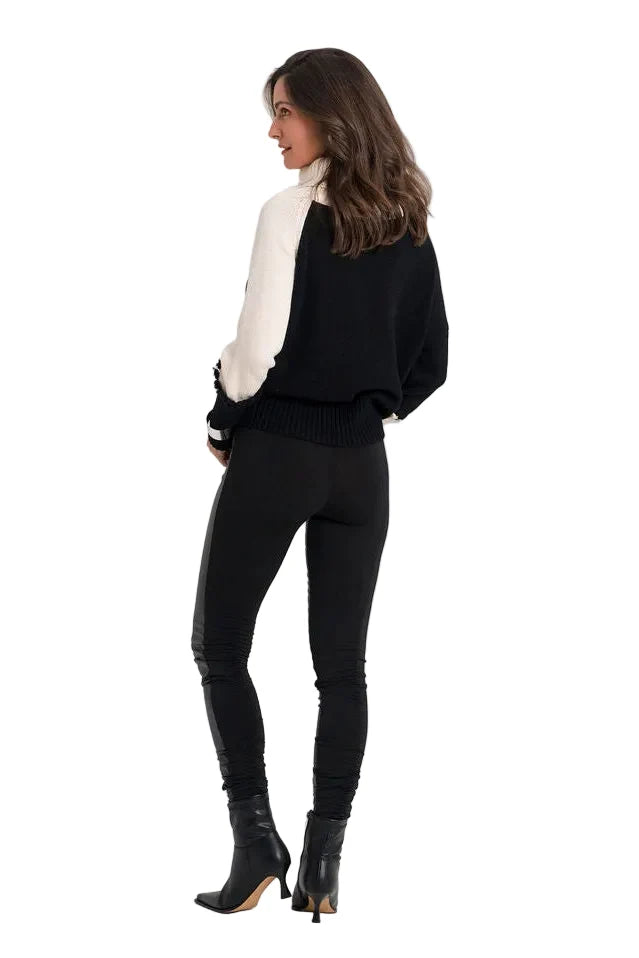 Planet - Pima Cotton 2 Tone Turtleneck Sweater - Black/Stone - 315KT
