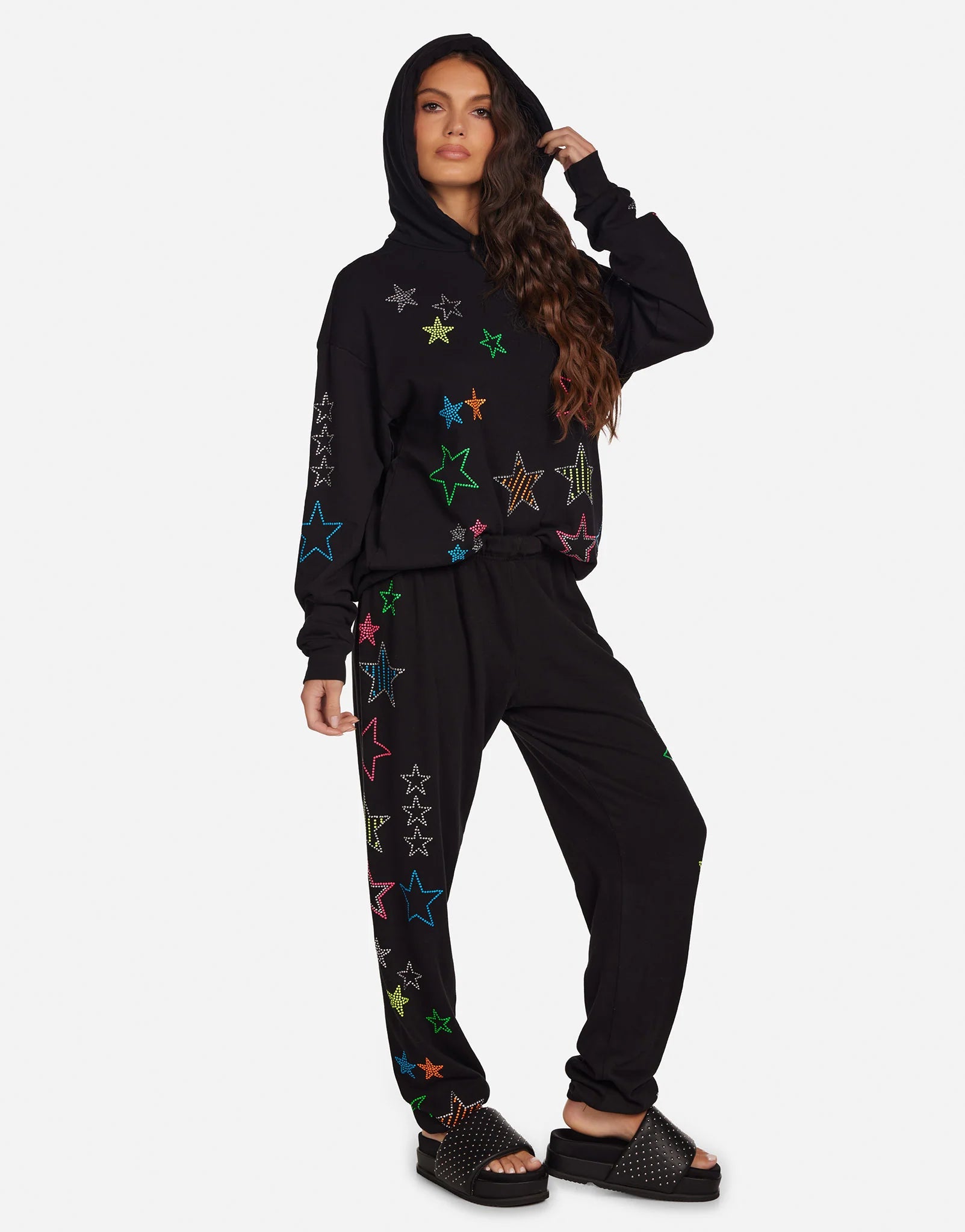 Lauren Moshi - Tanzy Neon Stud Stars Sweatpants - Black - 4031