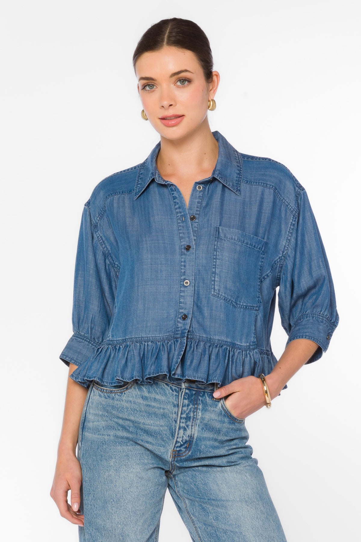 Velvet Heart - Georgina Flowy Blouse - Denim - 25414