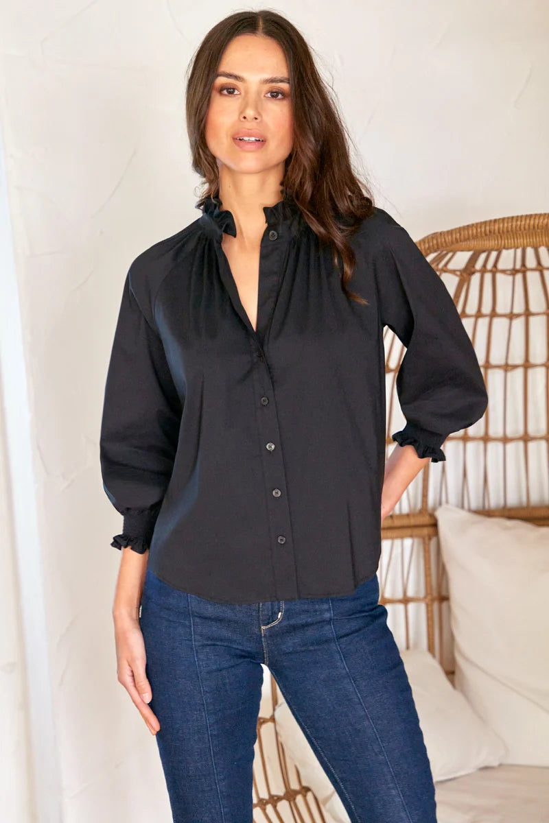 Finley Shirts - Fiona Ruffleneck - Black - 3414033