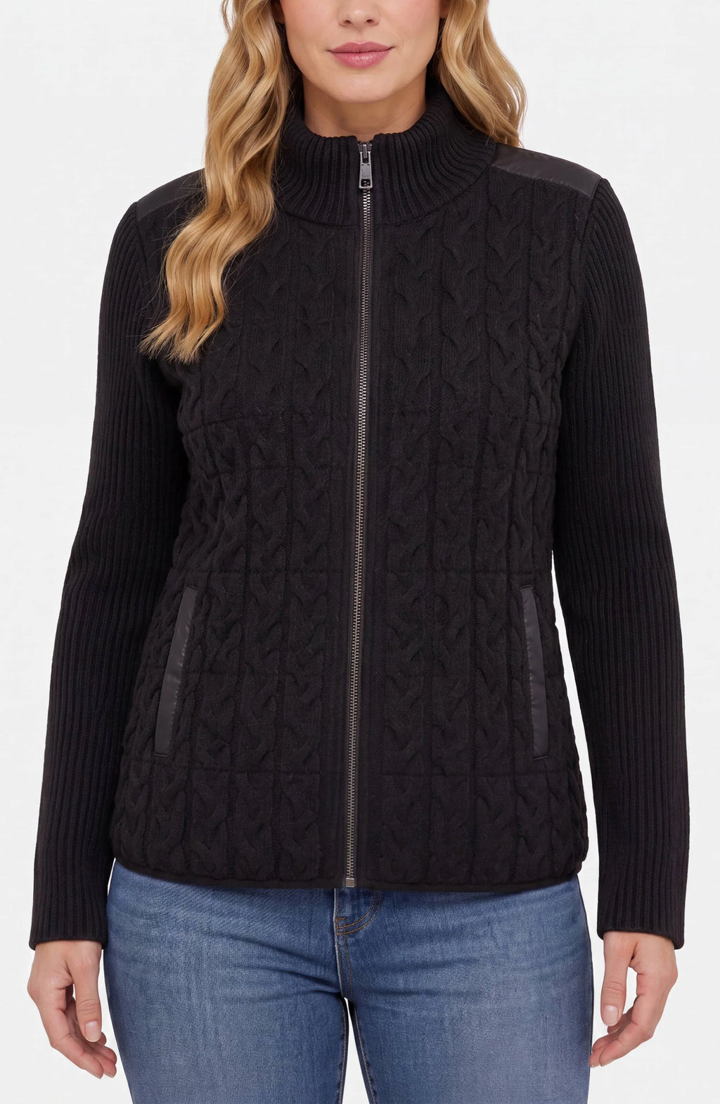 Liverpool - Zip Front Quilted Sweater Jacket - Black - 1D70