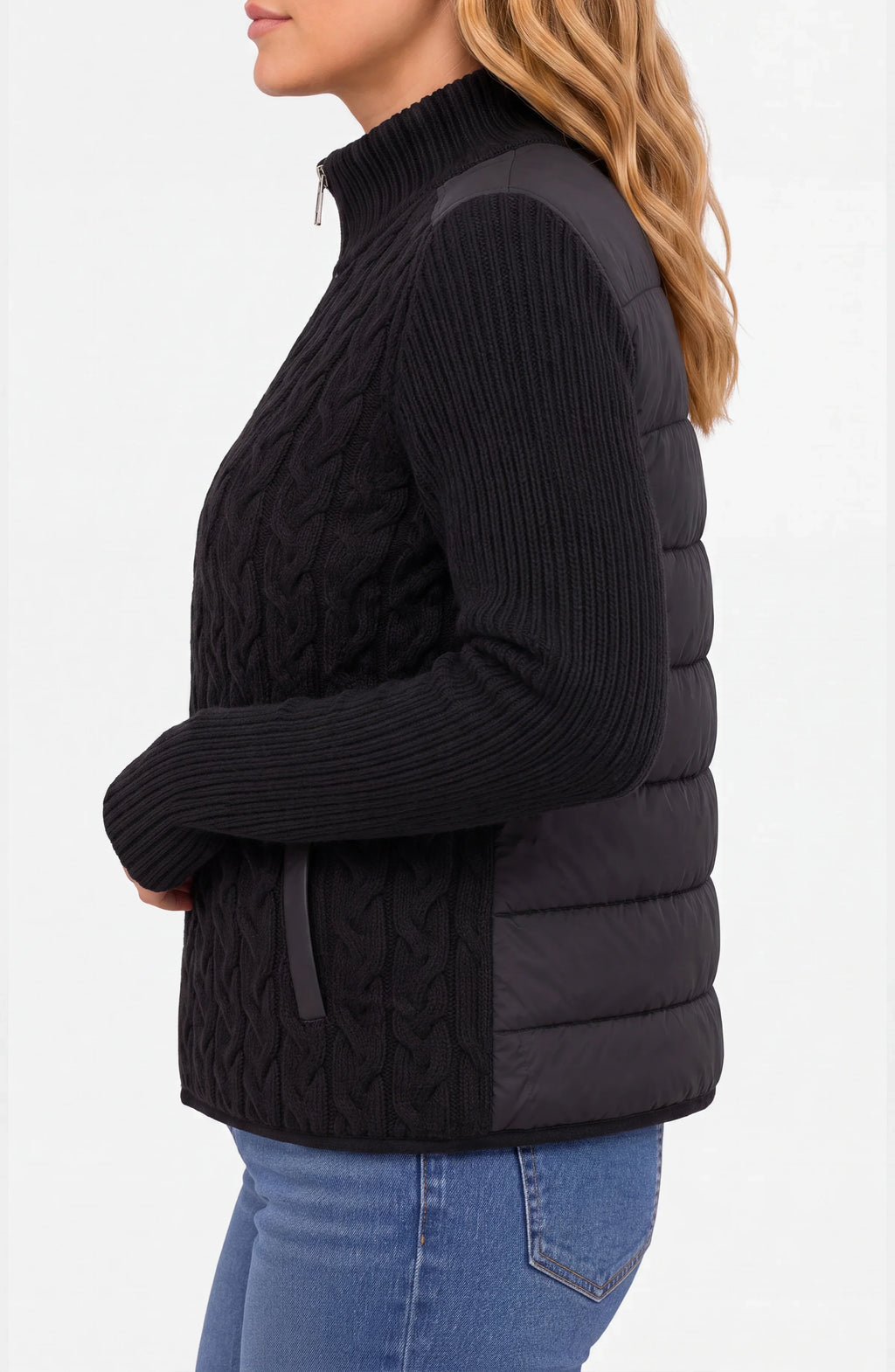 Liverpool - Zip Front Quilted Sweater Jacket - Black - 1D70