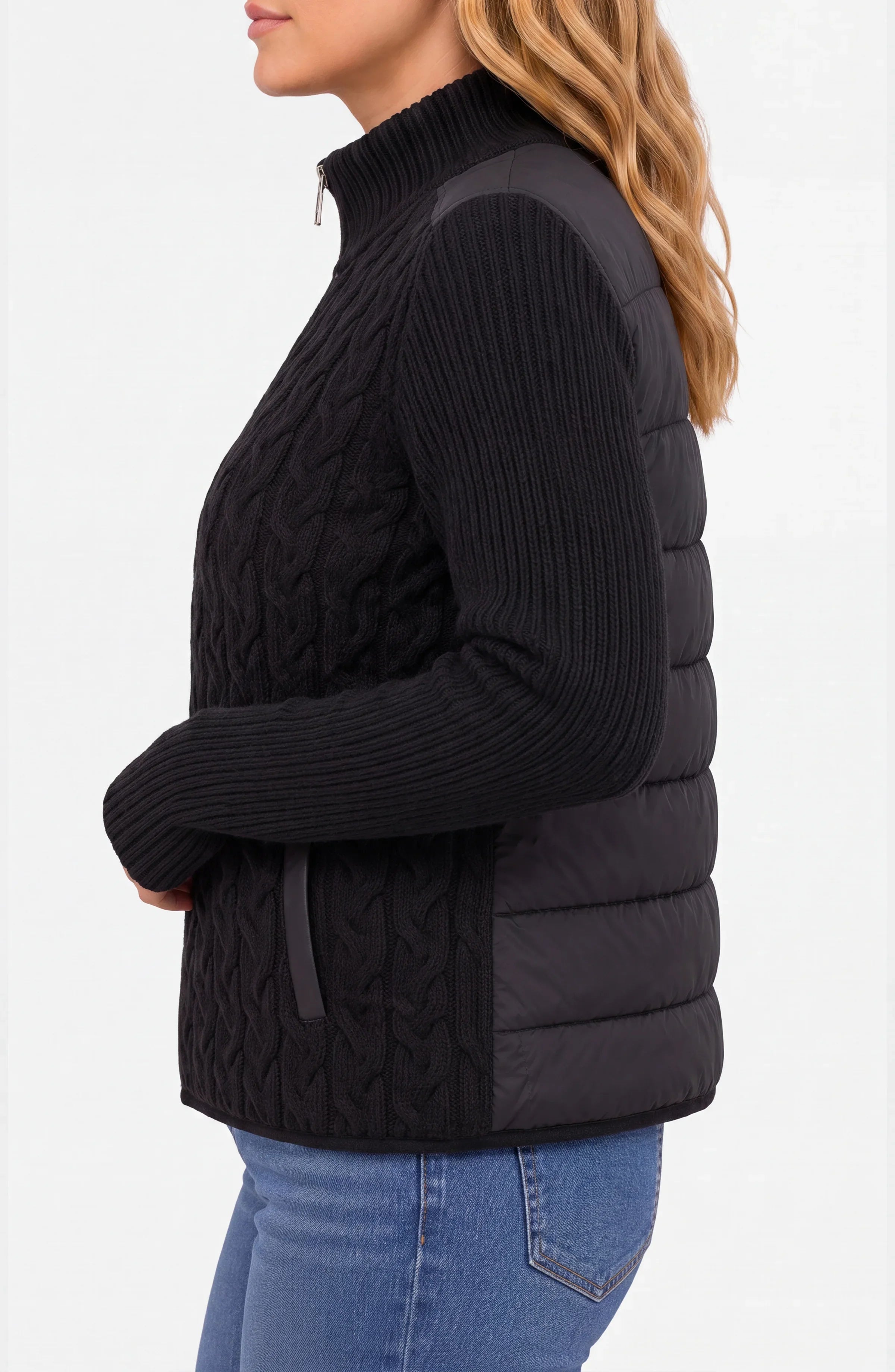 Liverpool - Zip Front Quilted Sweater Jacket - Black - 1D70
