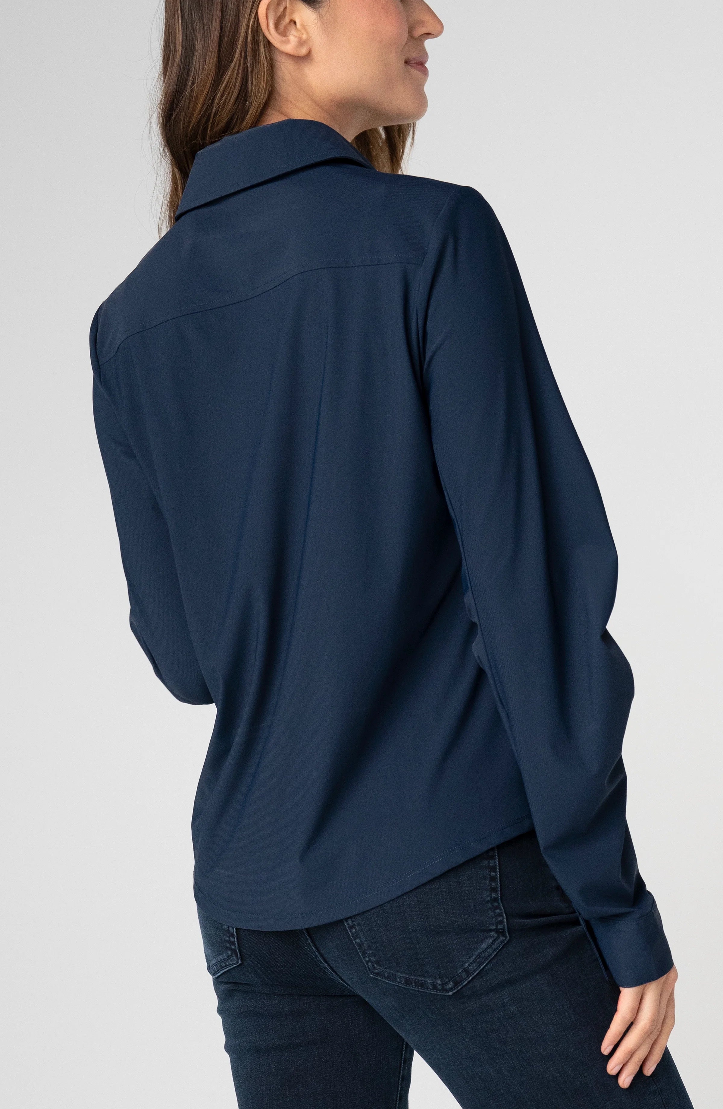 Liverpool - Pleated Sleeve Button Front Shirt - Navy - 8L30