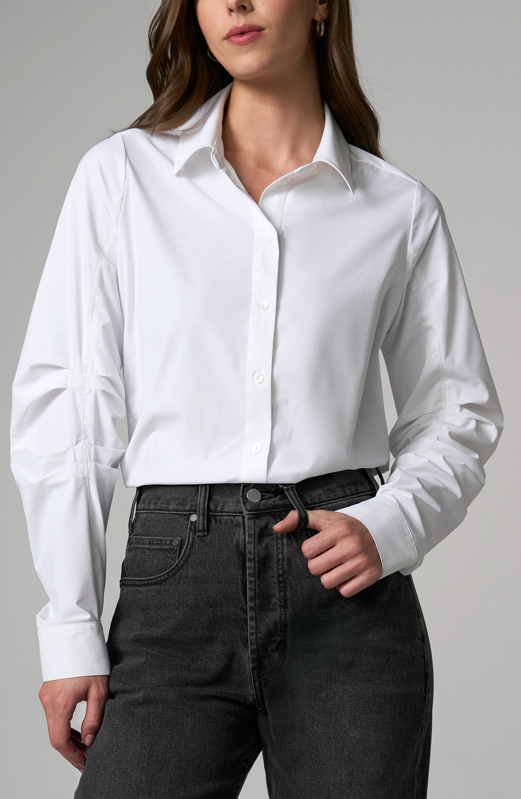 Liverpool - Pleated Sleeve Button Front Shirt - White - 8L30