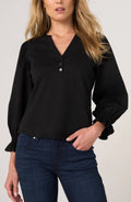 Liverpool - 3/4 Sleeve Knit-to-woven Top W/ Smocking - Black - 8L90