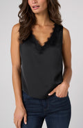 Liverpool - V-neck Woven Tank W/ Lace Trim - Black - 8M20