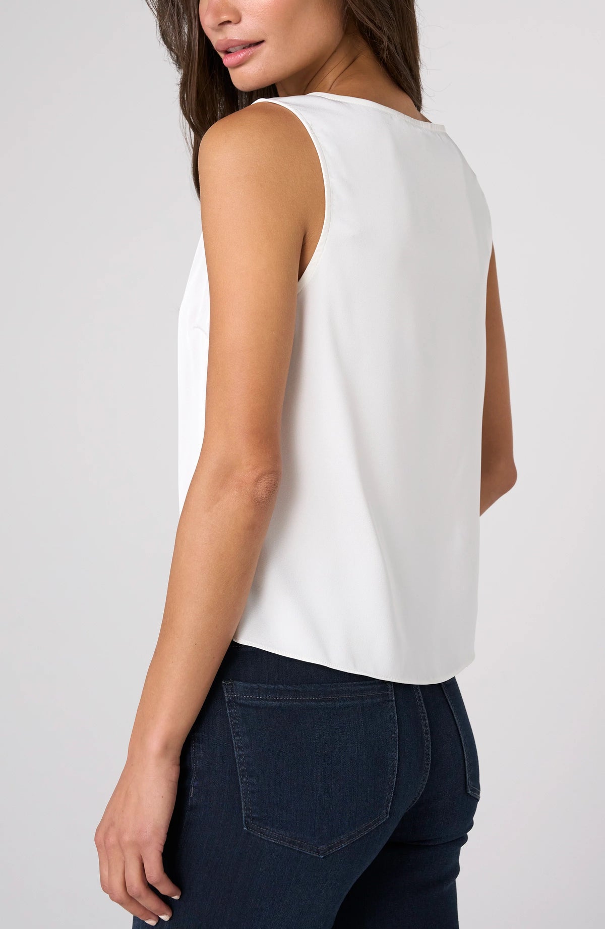 Liverpool - V-neck Woven Tank W/ Lace Trim - Whipped Cream - 8M20