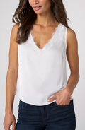 Liverpool - V-neck Woven Tank W/ Lace Trim - Whipped Cream - 8M20