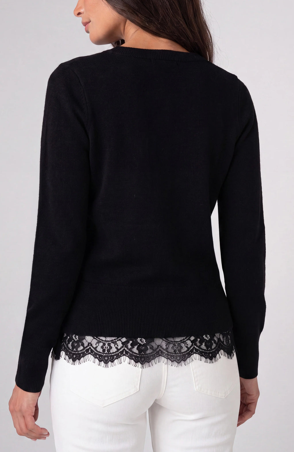 Liverpool - V-Neck Long Sleeve Sweater W Lace - Black - 8M47