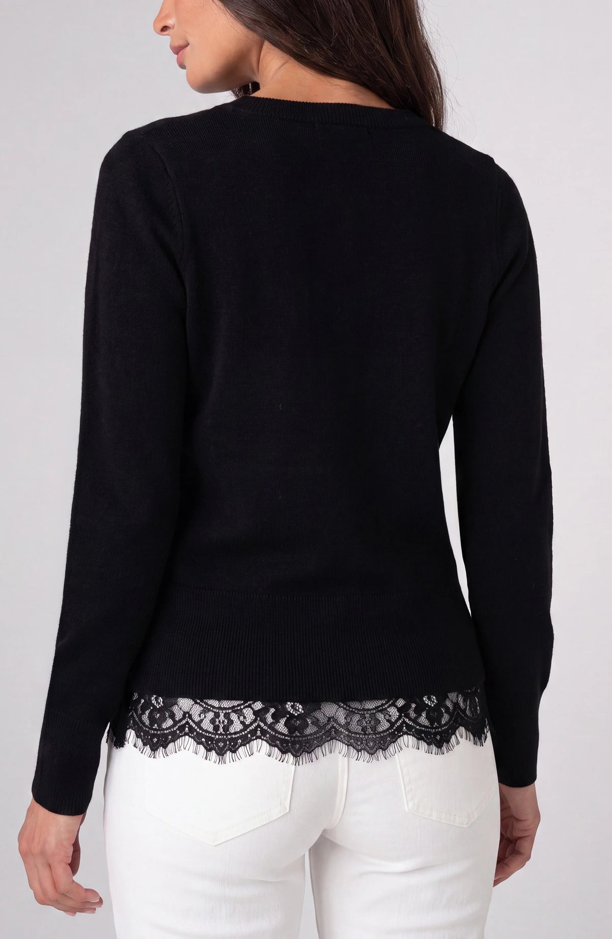 Liverpool - V-Neck Long Sleeve Sweater W Lace - Black - 8M47