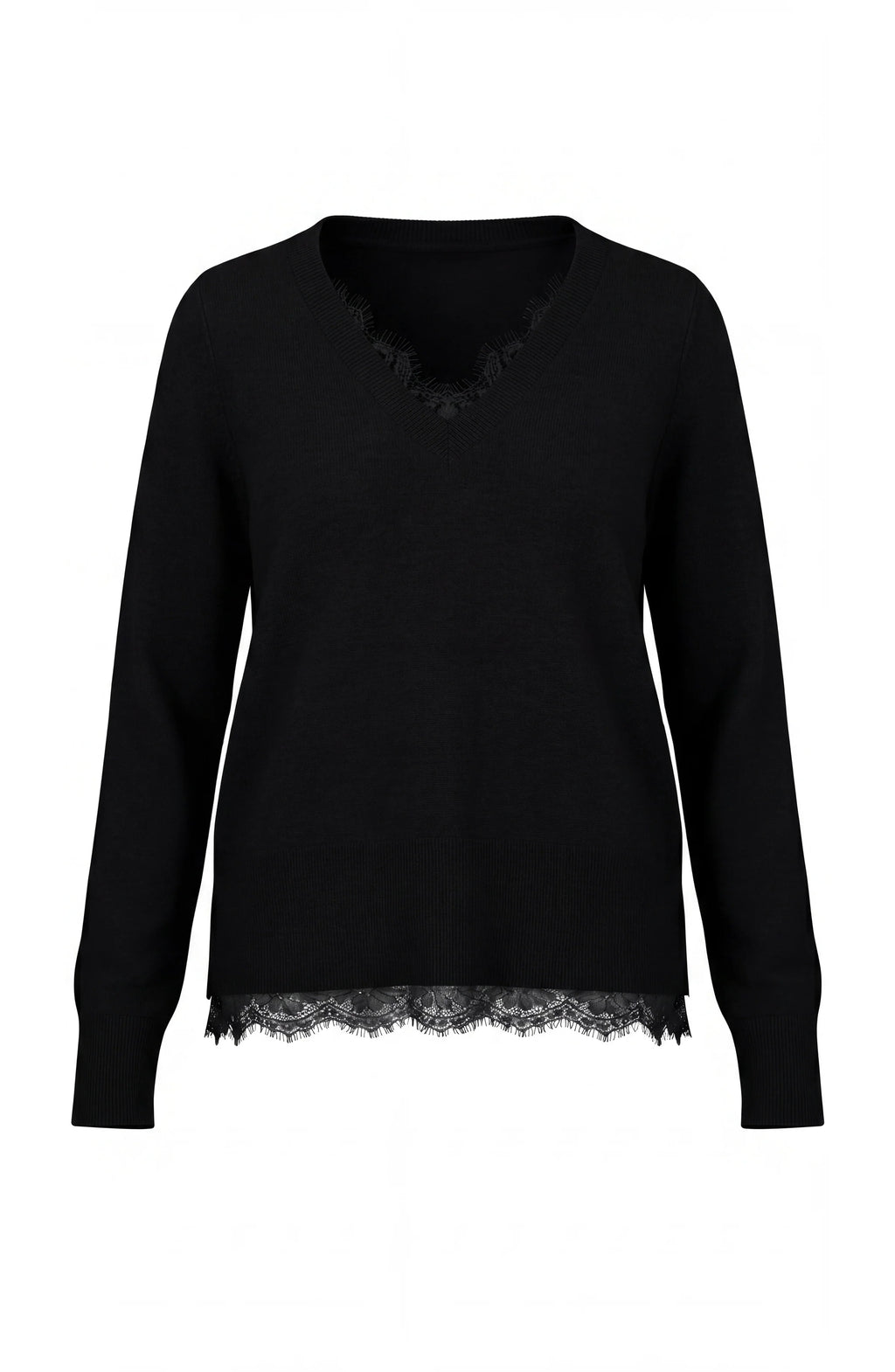 Liverpool - V-Neck Long Sleeve Sweater W Lace - Black - 8M47