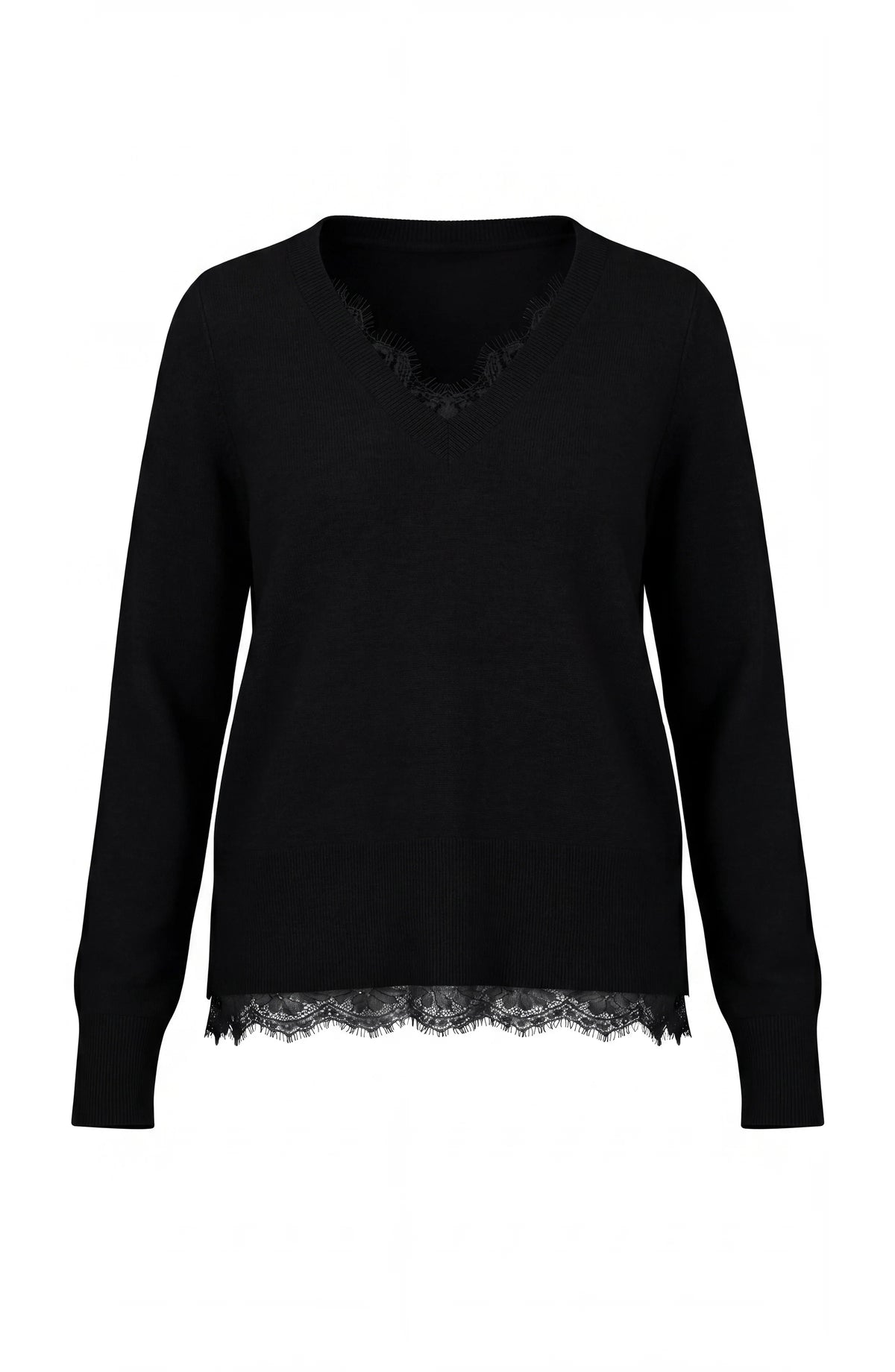 Liverpool - V-Neck Long Sleeve Sweater W Lace - Black - 8M47
