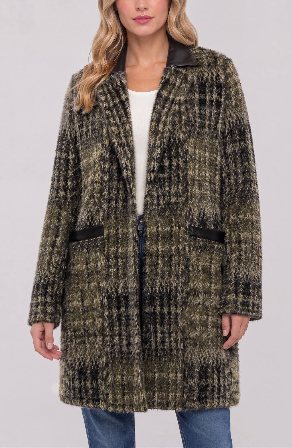 Liverpool - Long Sleeve Open Duster - Olive/Black - C017
