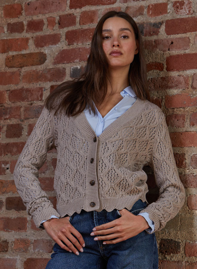Autumn Cashmere - Pointelle Diamond Cardigan Sweater - Denim - N14689