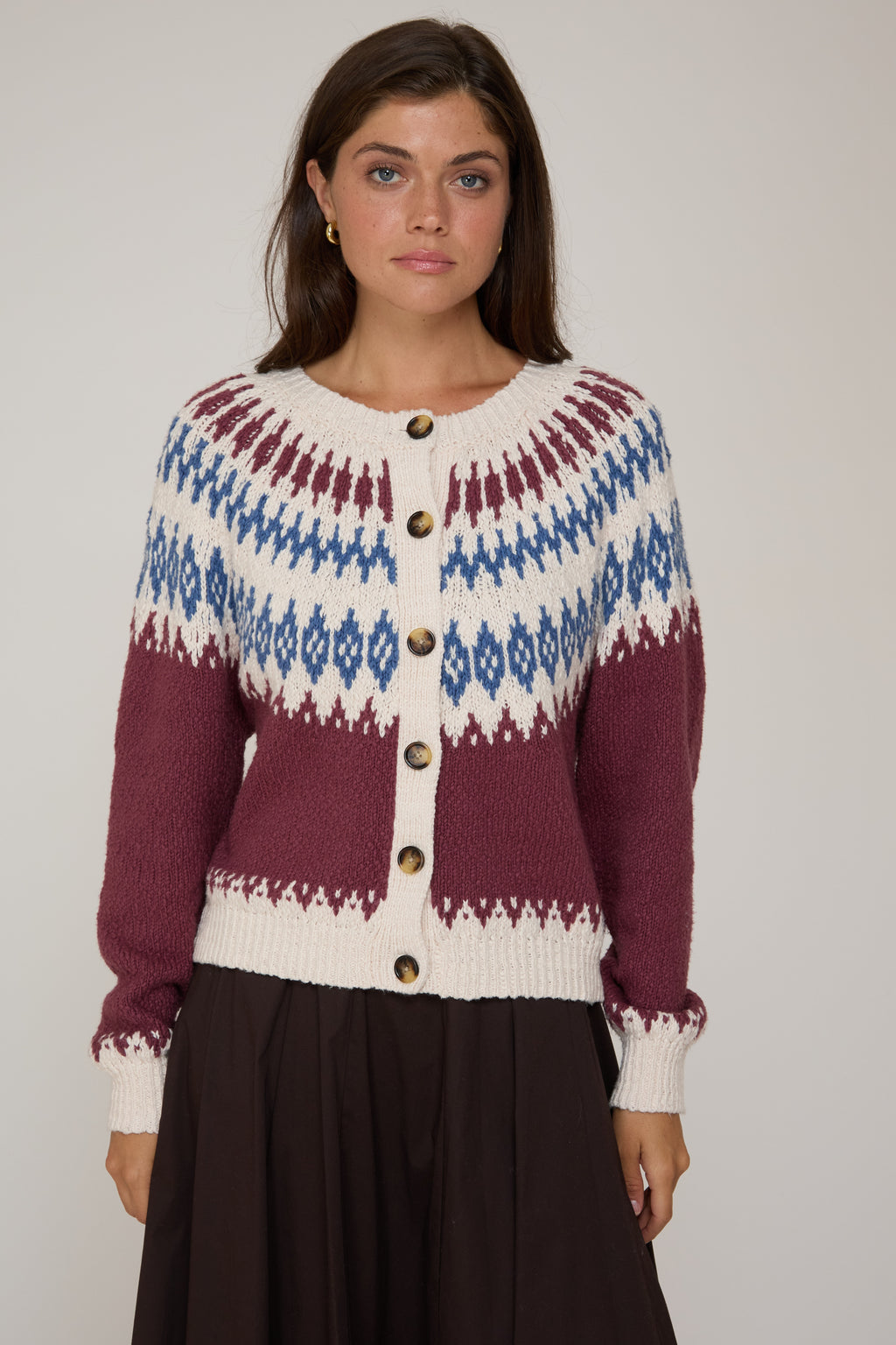 Autumn Cashmere - Fair Isle Cardigan Sweater - Charcoal - NHT14688