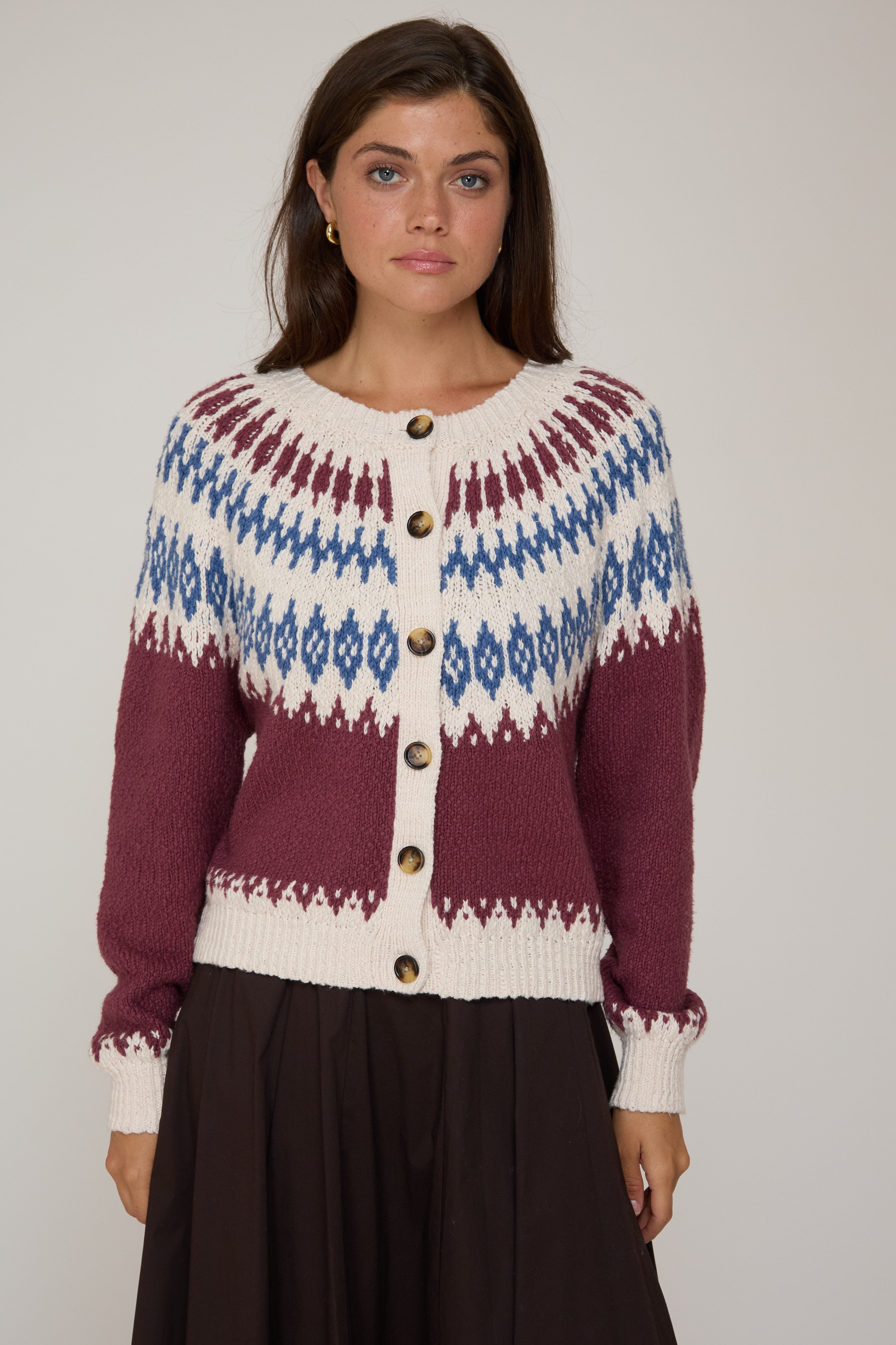 Autumn Cashmere - Fair Isle Cardigan Sweater - Charcoal - NHT14688