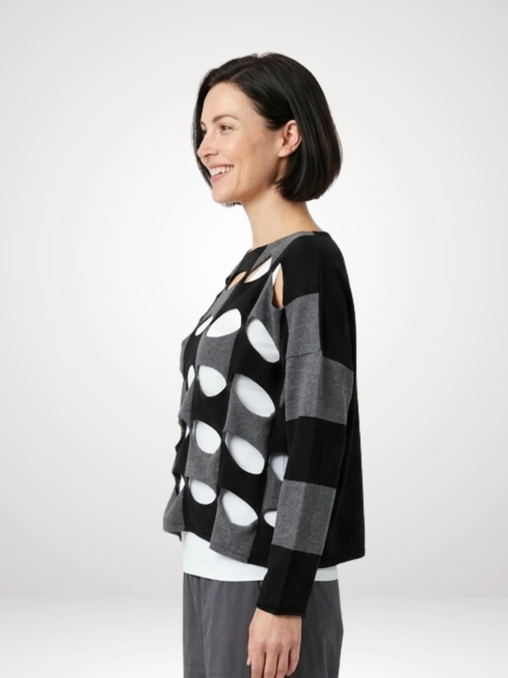 Planet - Two Tone Ovals Sweater - Black/Asphalt - 303K