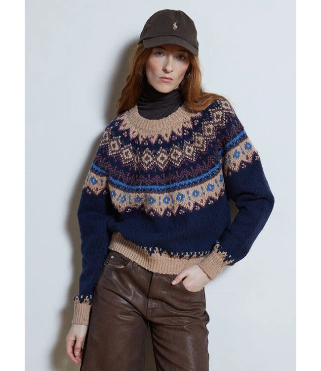 Autumn Cashmere - Chunky Fair Isle Crew Sweater - Navy Combo - NHT14722