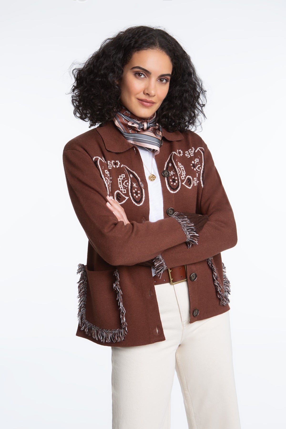Elliott Lauren - Bandana Fringe Cardigan - Chocolate - 52062