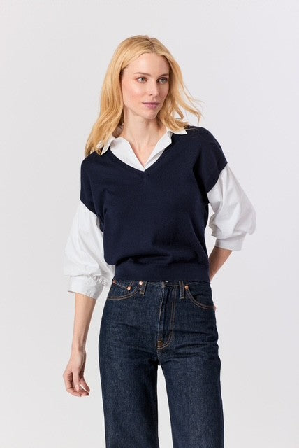 J Society - Puff Sleeve 2-Fer - 24026  Navy