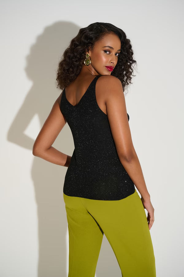 Joseph Ribkoff Metallic Ribbed V-Neck Camisole - Black - Style 252915