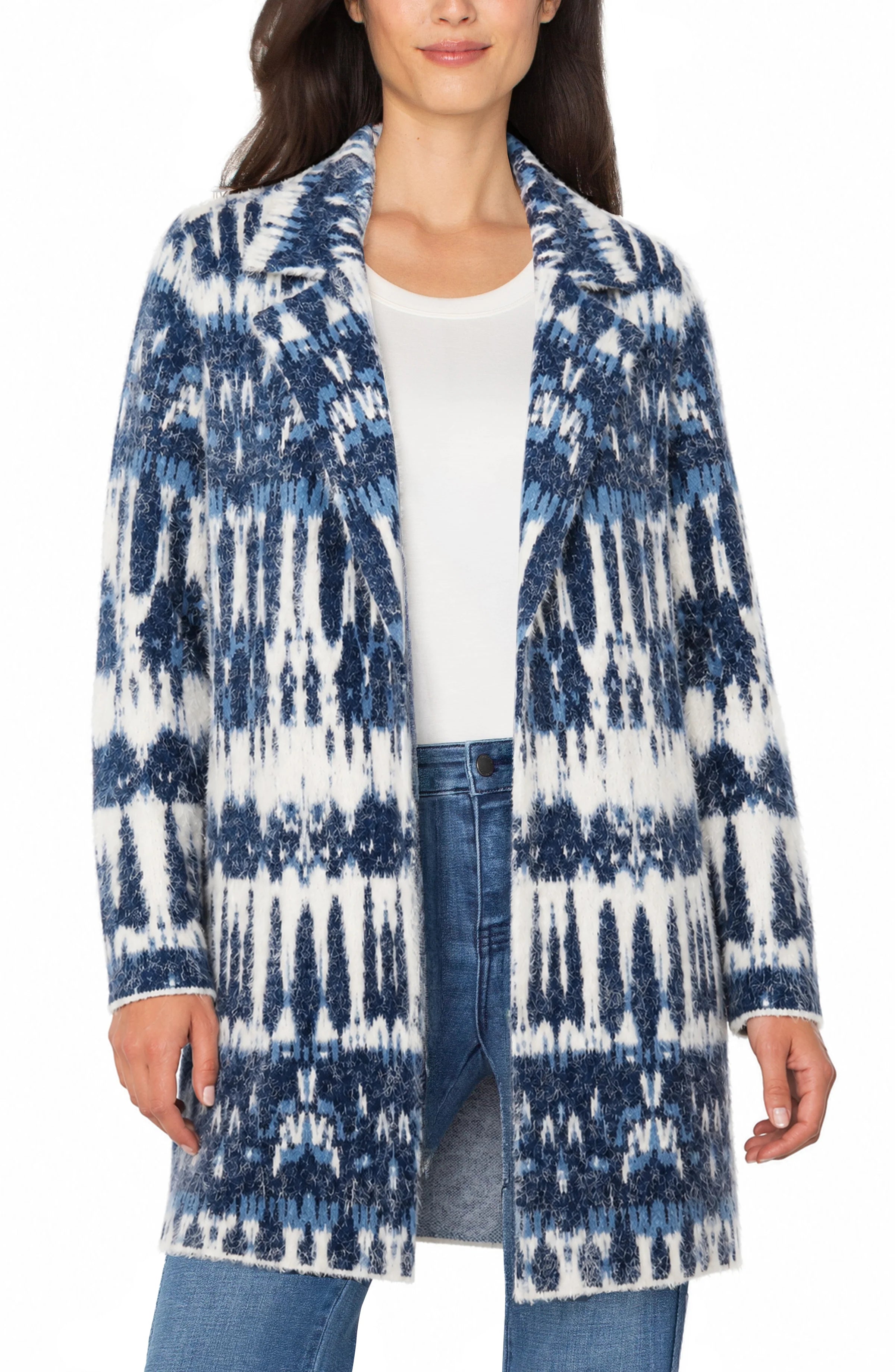 Liverpool - Long Sleeve Open Duster - Navy/White - C002