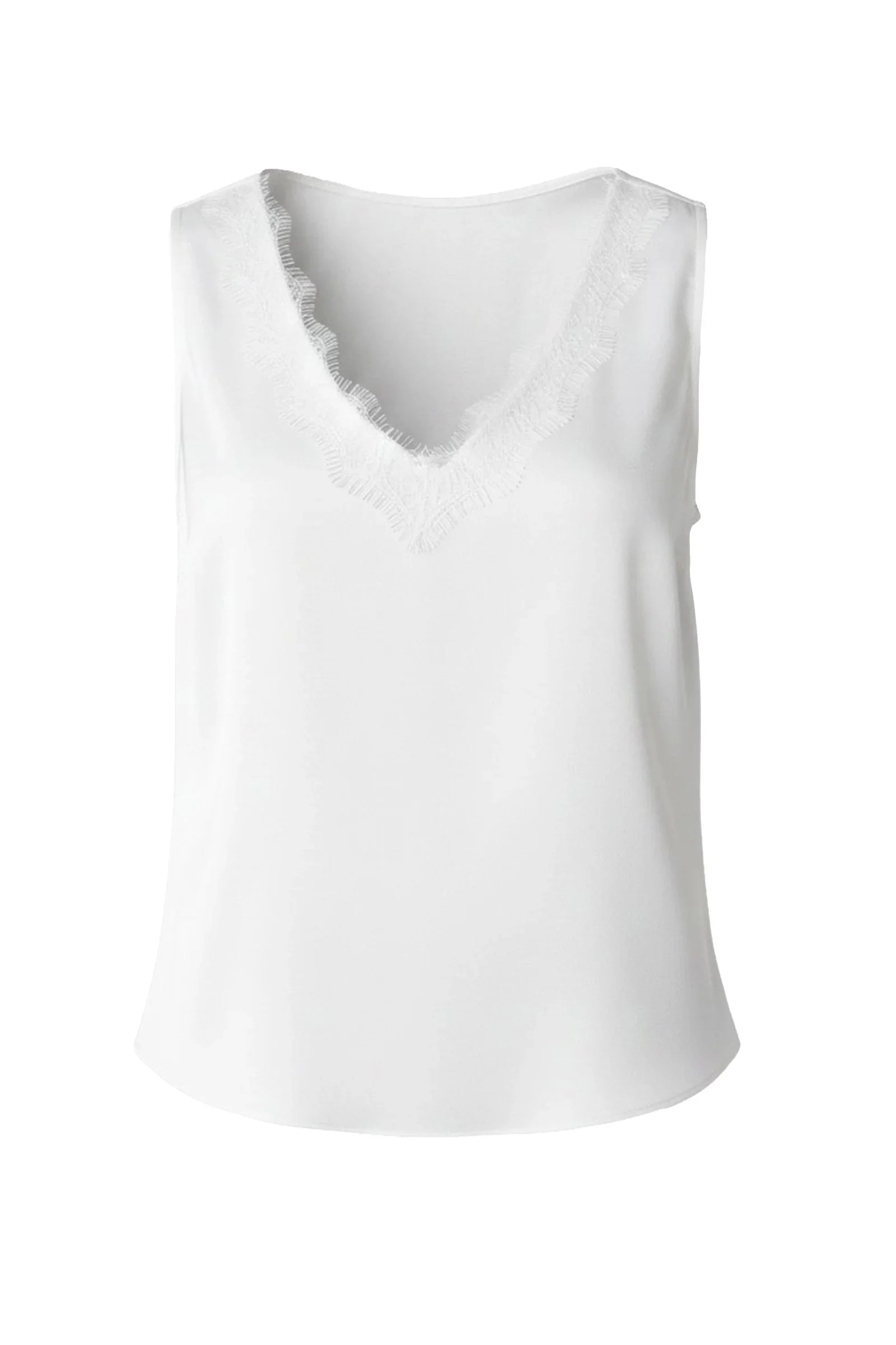 Liverpool - V-neck Woven Tank W/ Lace Trim - Whipped Cream - 8M20