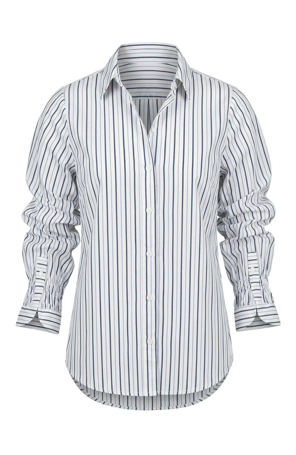 Liverpool - Adjustable Sleeve Button Front Woven Top - White/Navy - 8J54