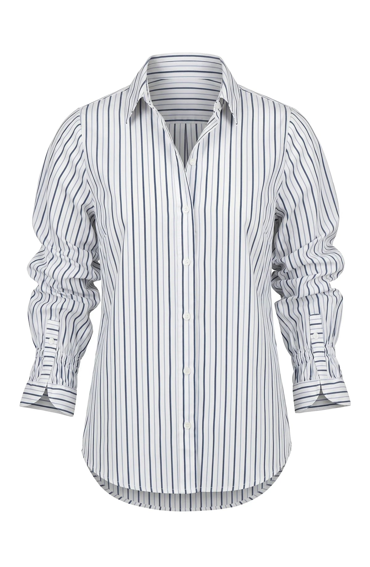 Liverpool - Adjustable Sleeve Button Front Woven Top - White/Navy - 8J54